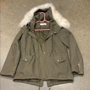 Army Green Jacket with White Faux Fur
